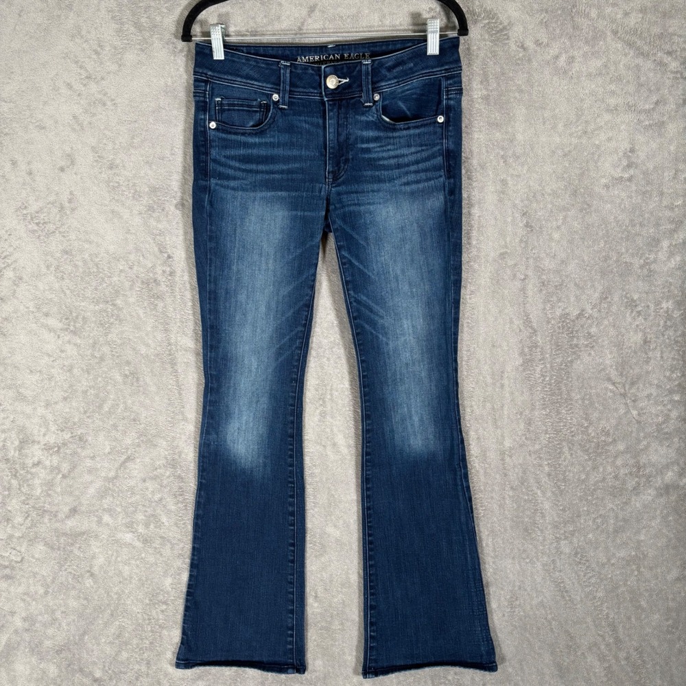American Eagle Kick Boot Super‎ Stretch Dark Wash Jeans Womens 8 Long